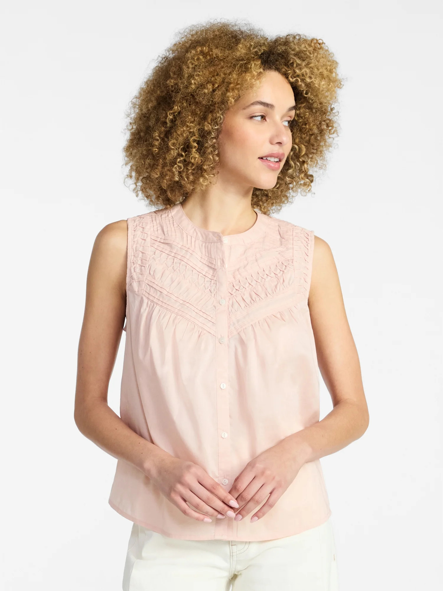 Time and Tru Women’s Pleated Cotton Sleeveless Top, Sizes XS-XXXL | Walmart (US)