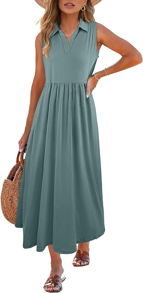 ANRABESS Womens Casual Dress Summer Sleeveless V Neck Sundress Aline Flowy Beach Maxi Dresses Tra... | Amazon (US)