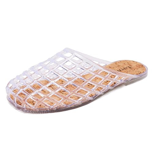 Lurnyet Clear Jelly Mesh Slide Sandals for Women Slip on Closed Toe Flats Sandals Summer Beach Jelly Shoes | Amazon (US)