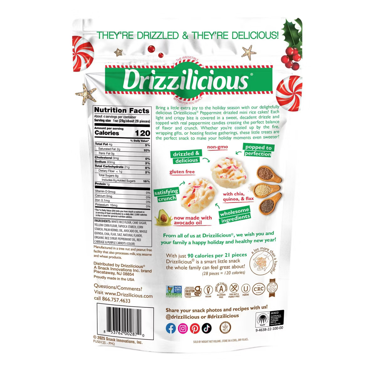 Drizzilicious Holiday Peppermint Bites Mini Rice Cakes - 4oz | Target