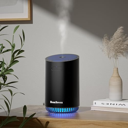 HomBreez Portable Aromatherapy Diffuser 280ml, Rechargeable Essential Oil Diffuser with LED Light, Cool Mist Humidifier with 2 Mist Modes, Auto Shut-Off, Cordless Use for Home, Office, Bedroom - Black | Amazon (US)