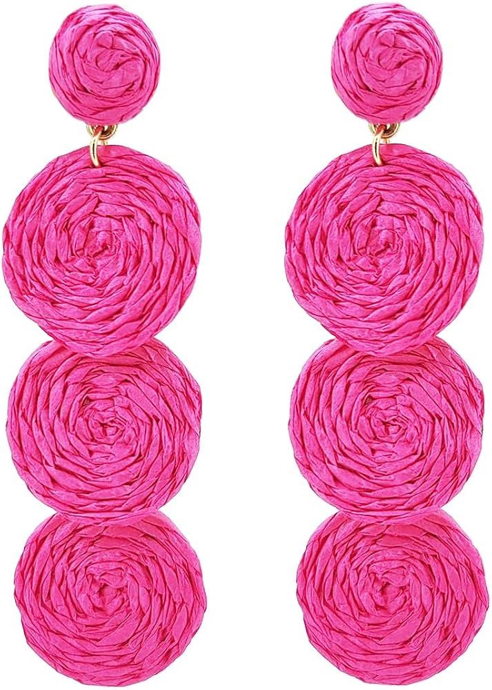 Kaseakia Bohemian Raffia Woven Earrings, Boho Large Big Handmade Statement Long Round Ball Raffia... | Amazon (US)