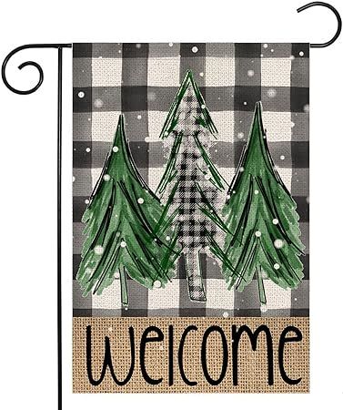Welcome Christmas Trees Winter Garden Flag 12 x 18 Inch Vertical Double Sided Buffalo Plaid Holid... | Amazon (US)