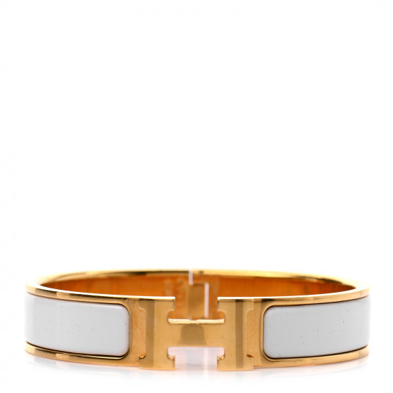 HERMES Enamel Narrow Clic Clac H Bracelet PM White | Fashionphile