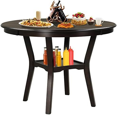 Giantex Round Dining Table, 42 Inch Wood Farmhouse Kitchen Table with Storage Shelf, 2-Tier Moder... | Amazon (US)