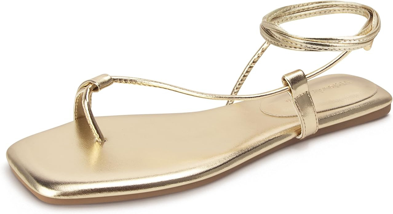 Women's Lace Up Sandals Strappy Flats Gladiator Wrap Flip Flop Tie Open Ring Toe Summer Shoes | Amazon (US)