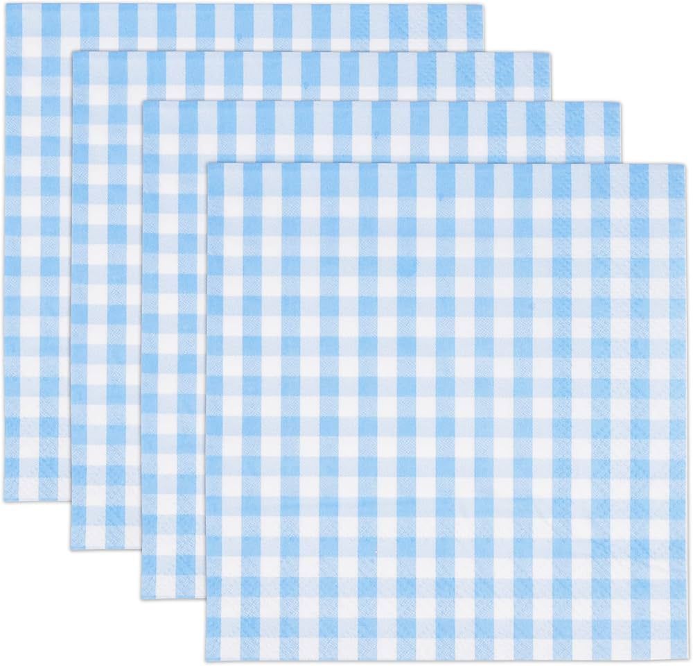 Gift Boutique 100 Blue and White Gingham Cocktail Napkins Disposable Paper Checkered Plaid Dinner... | Amazon (US)