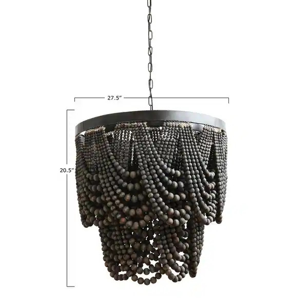 Black Metal Chandelier with Wood Beads - Distressed Black | Bed Bath & Beyond