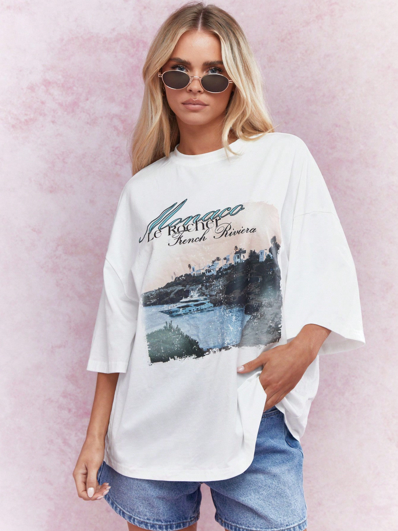 MISSGUIDED Summer Monaco Front Print Oversized Drop Shoulder T-Shirt | SHEIN