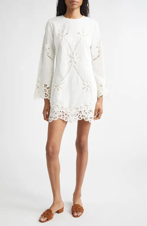 Veronica Beard Amberg Cotton & Linen Eylet Minidress in Dove at Nordstrom, Size 8 | Nordstrom