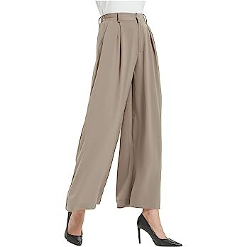 Tronjori Women High Waist Casual Wide Leg Long Palazzo Pants Trousers Regular Size | Amazon (US)