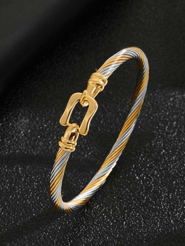 1pc Fashionable Stainless Steel Two Tone Bangle For Women For Gift For Party Banquet Wedding | SHEIN