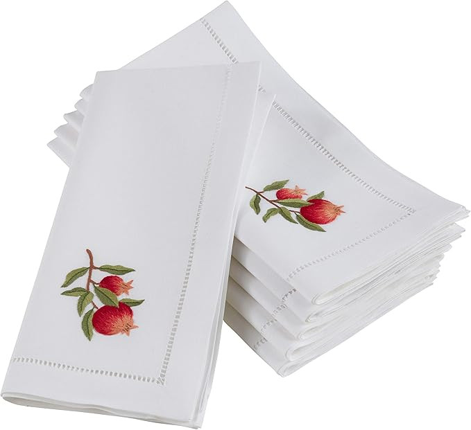 Saro Lifestyle Cotton Embroidered Pomegranate and Leaves Table Napkin (Set of 6) | Amazon (US)