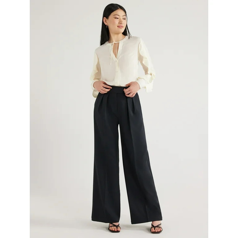 Scoop Women's High Waist Pleated Wide Leg Crepe Pants, 31.5" Inseam, Sizes 0-18. | Walmart (US)