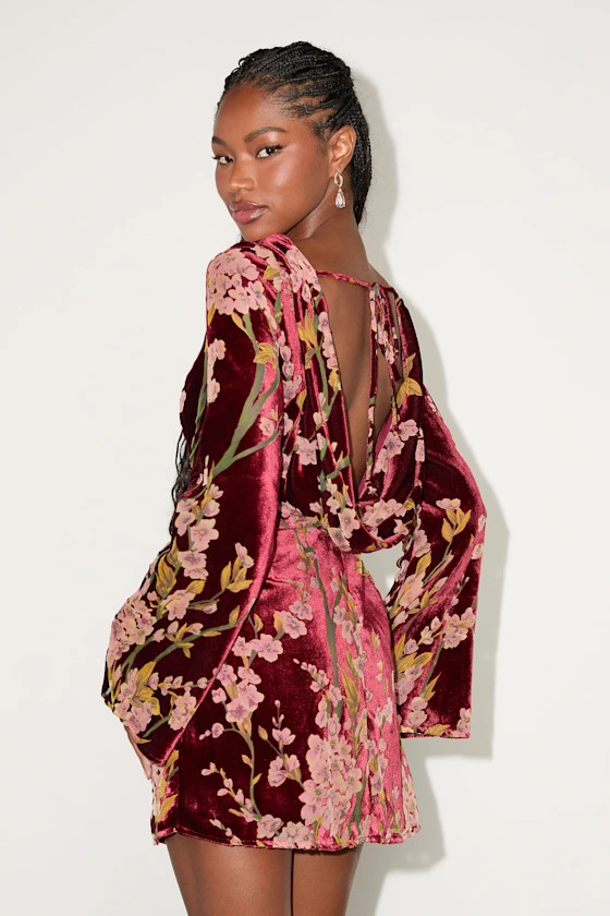 Charismatic Influence Red Burnout Velvet Cowl Back Mini Dress | Lulus