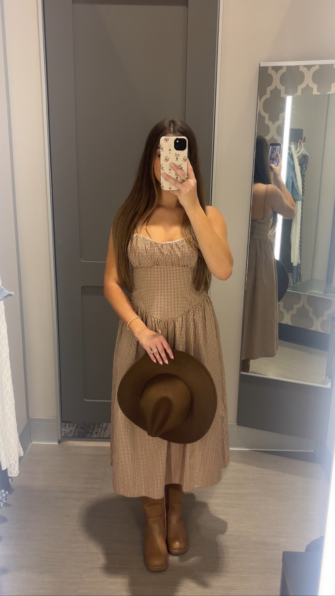 gingham dress. target dress. western fashion. brown dress. country concert. rodeo outfit. 