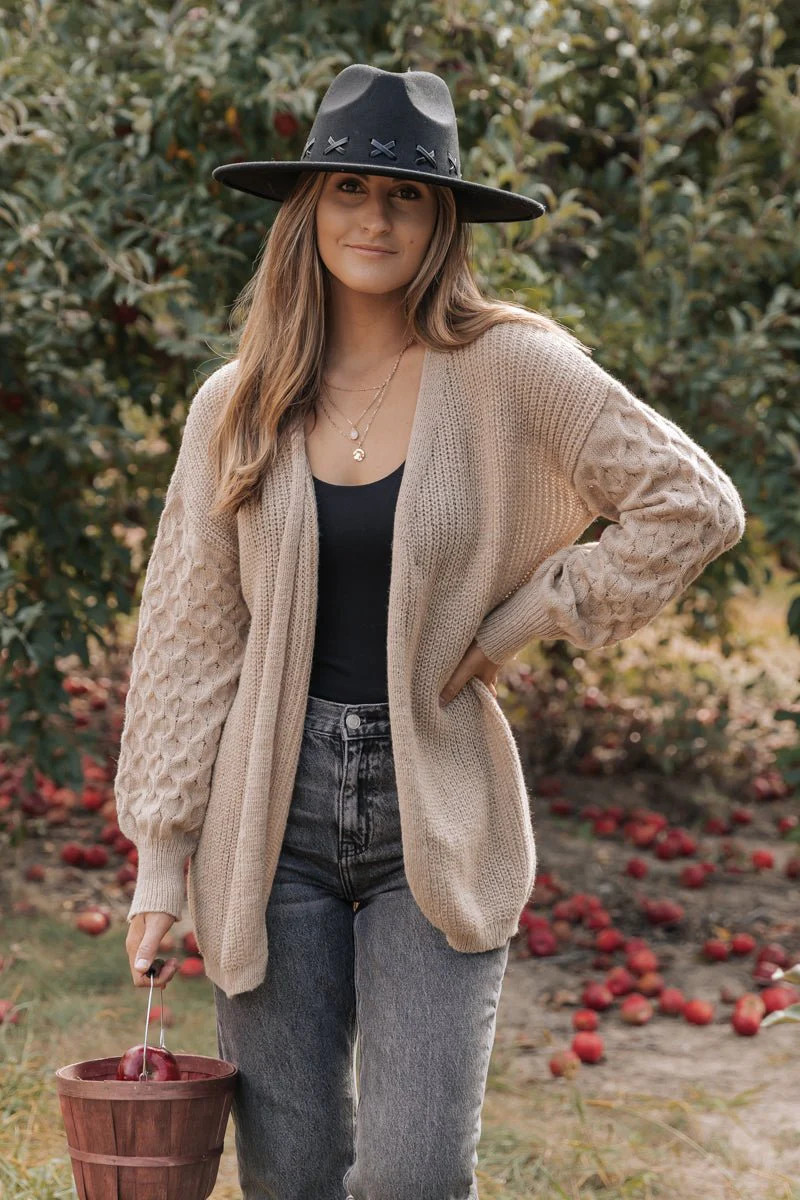 Bonfire Khaki Textured Sleeve Cardigan | Magnolia Boutique | Magnolia Boutique