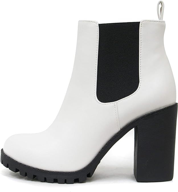 Soda Glove - Ankle Boot w/Lug Sole Elastic Gore and Chunky Heel | Amazon (US)
