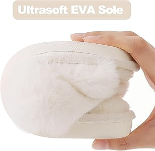 Evshine Women's Fuzzy Slippers Cross Band Memory Foam House Slippers Open Toe | Amazon (US)