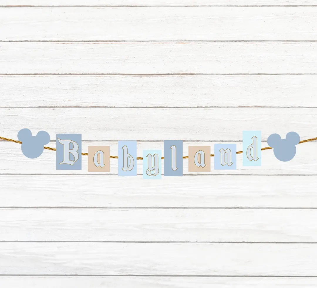 EDITABLE Blue Disneyland Babyland Baby Shower, Birthday Banner, Digital Download, Minimalist Mute... | Etsy (US)