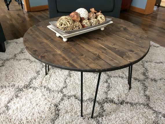 Hairpin Coffee Table, Round, Dark Stained | Etsy (US)