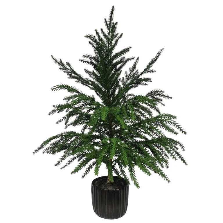 Downswept Pine Tree Arrangement in Black Pot Christmas Tabletop Decoration, Green, 25", by My Tex... | Walmart (US)