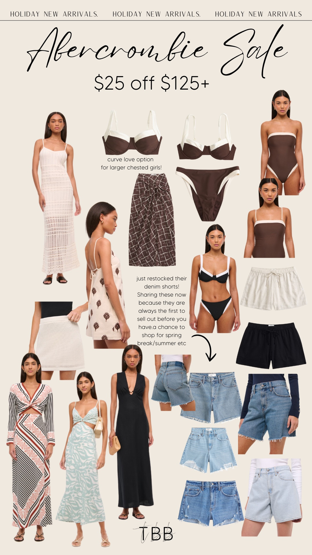 Abercrombie Sizing
Dresses and jumpsuits: small tall
tops: medium
Jackets, sweatshirts, or anything I prefer looser: medium
joggers: medium
jeans: typically run tts (27 extra long) but I size down to 26 extra long in the high rise loose jeans
Denim shorts; I get my true size (27)
swimsuits: I wear my true size medium.  The curve love is a great option for my larger chested girls! 

#LTKHoliday #LTKGiftGuide