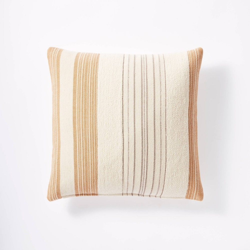 20""x20"" Woven Textured Striped Square Throw Pillow Cream/Orange - Threshold designed with Studio M | Target