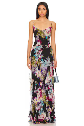 NICHOLAS Kamila Ruffle Cowl Gown in Antique Floral Black from Revolve.com | Revolve Clothing (Global)