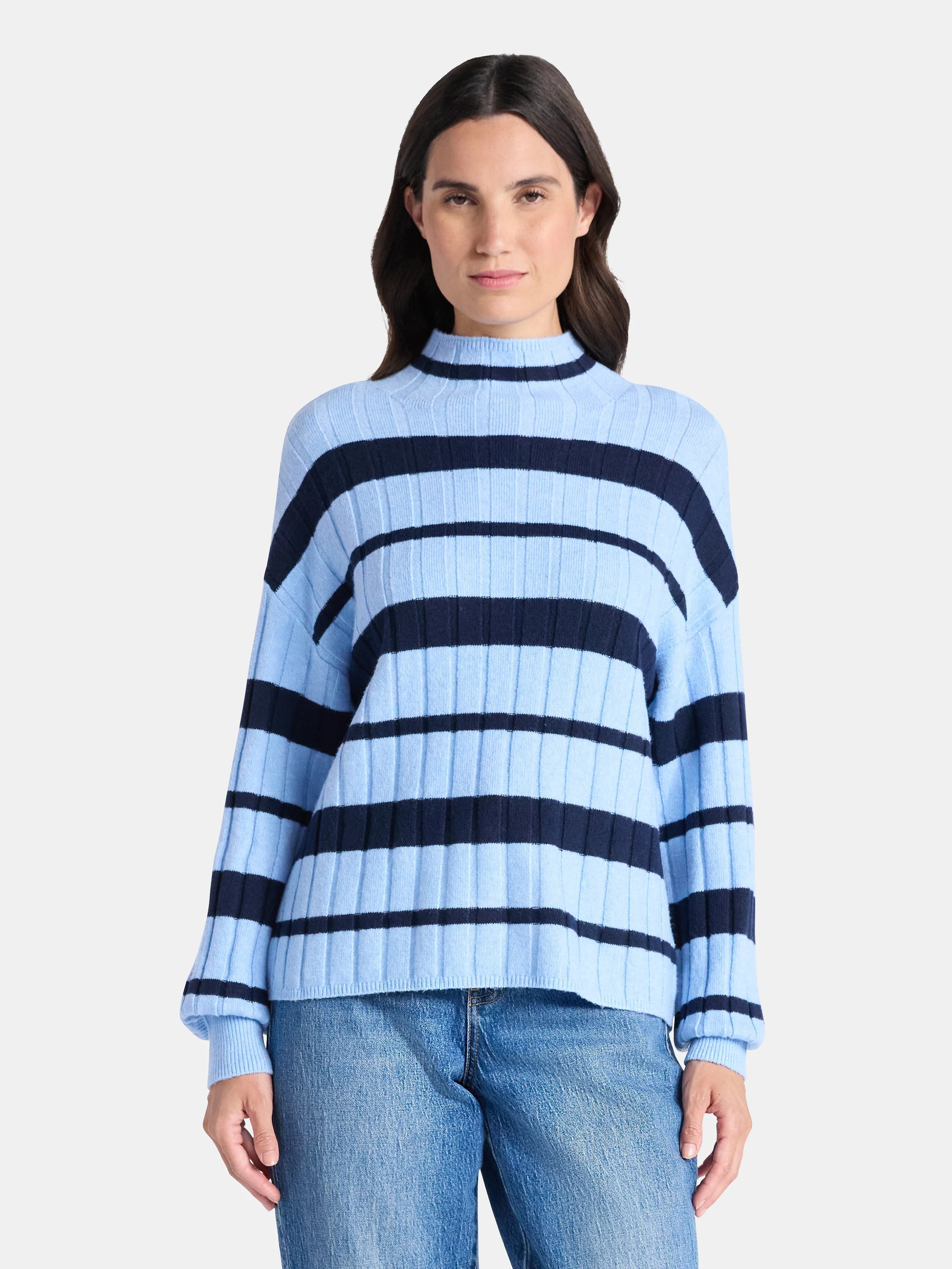 Time and Tru Women's Ribbed Mock Neck Sweater, Lightweight, Sizes XS-XXXL | Walmart (US)