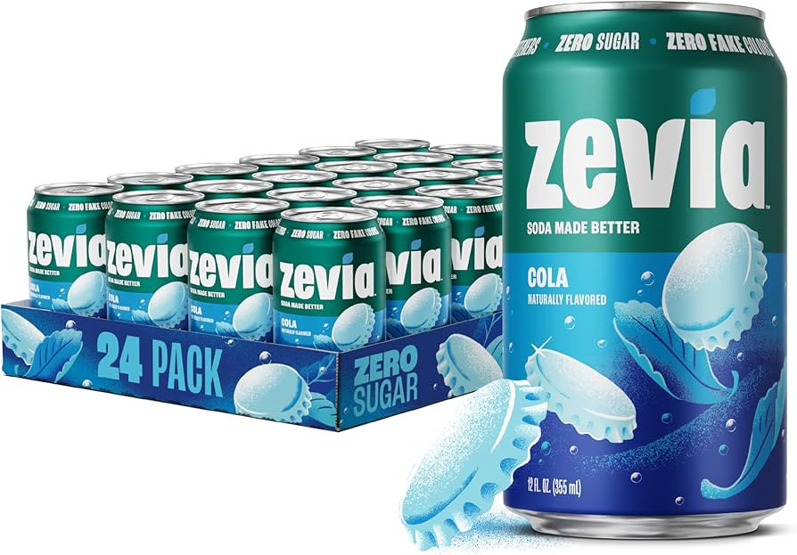 Zevia Zero Sugar Soda, Cola, 12 oz Cans (24-Pack) – Naturally Sweetened, Zero Calorie Sugar Fre... | Amazon (US)