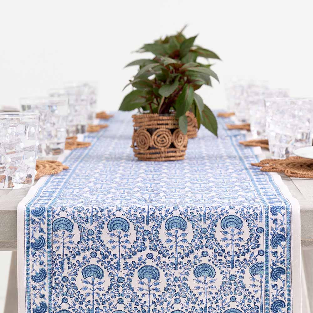 Caroline Blue Table Runner | Classic Blue Floral Runner | Pomegranate | Pomegranate