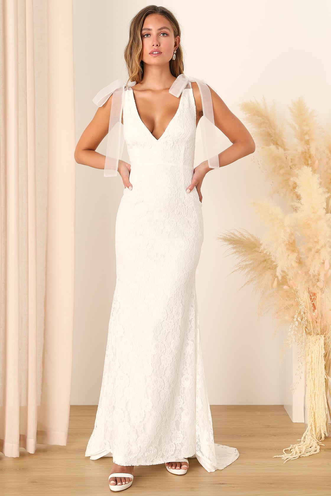 Eternally Yours White Lace Tie-Strap Mermaid Maxi Dress | Lulus (US)