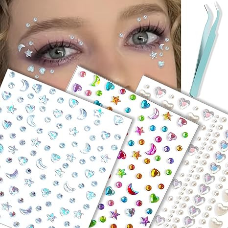 NOOEPC Self Adhesive Face Gems Stickers, Hair Gems Face Jewels Eye Jewels Rhinestones Festival Es... | Amazon (US)