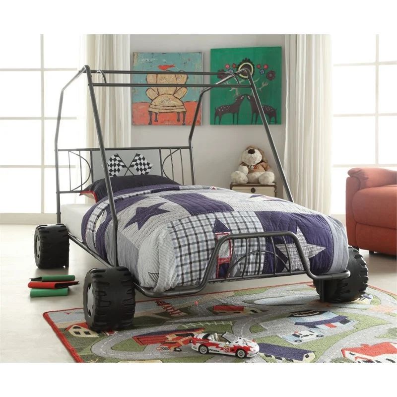 ACME Xander Go-Kart Metal Tube Car Bed, Twin, with Slat System, Multiple Finishes | Walmart (US)