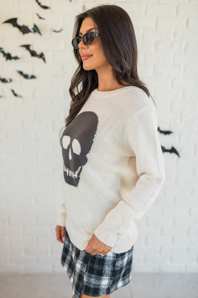 Bad To The Bone Stone Skull Sweater | Pink Lily
