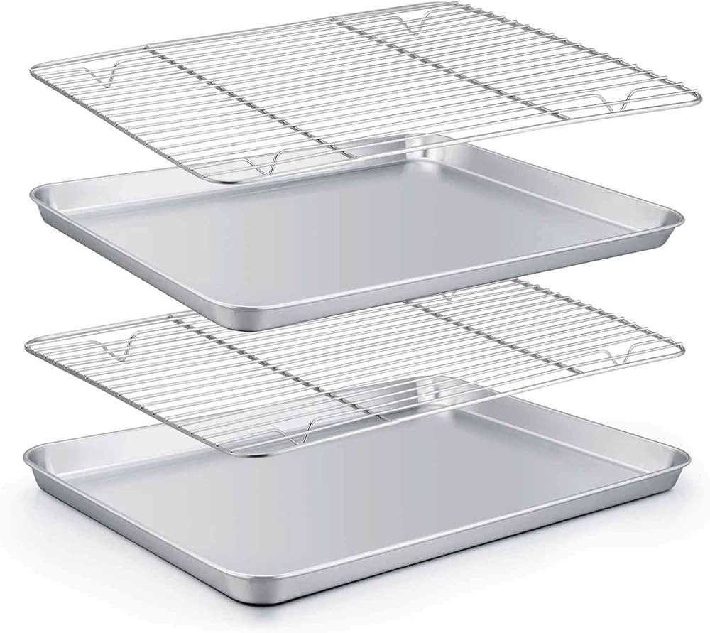 TeamFar Baking Sheet with Rack Set (2 Pans + 2 Racks), Stainless Steel Baking Pan Cookie Sheet wi... | Amazon (US)