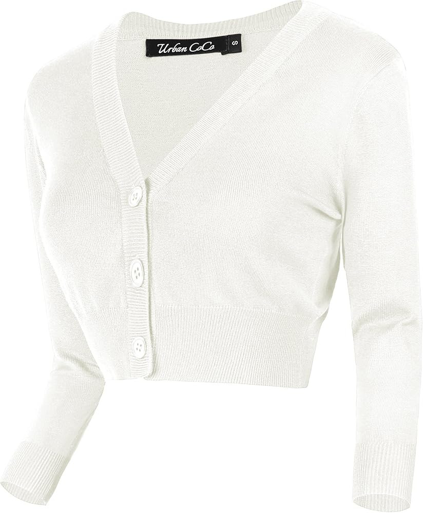 Urban CoCo Women's Cropped Cardigan V-Neck Button Down Knitted Sweater 3/4 Sleeve | Amazon (US)