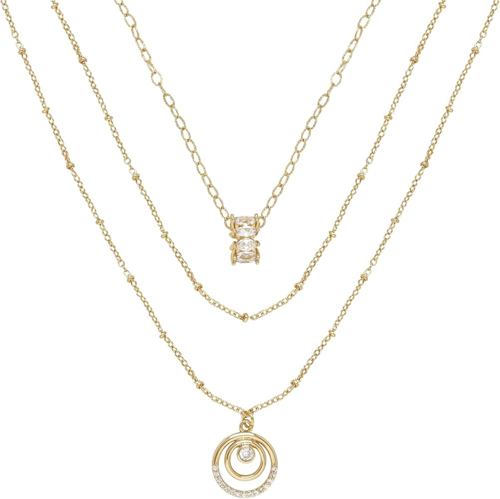 Ettika Necklaces Set for Women. Circles of Crystal Dainty Layered 18k Gold Plated Necklace Set of... | Amazon (US)