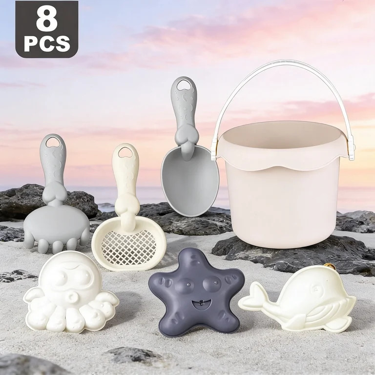 8PCS Silicone Beach Toy Set, Soft Ocean-Themed Sand Play Kit with Bucket, Shovel & Animal Molds, ... | Walmart (US)
