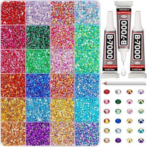 31000Pcs Rhinestones for Bedazzling, 3mm Bedazzler Kit with Flatback Rhinestones for Clothes Crafting Crafts Nails Clothing, Flat Back Resin Rainbow Colorful Colored Crystal with B 7000 Glue Clear | Amazon (US)