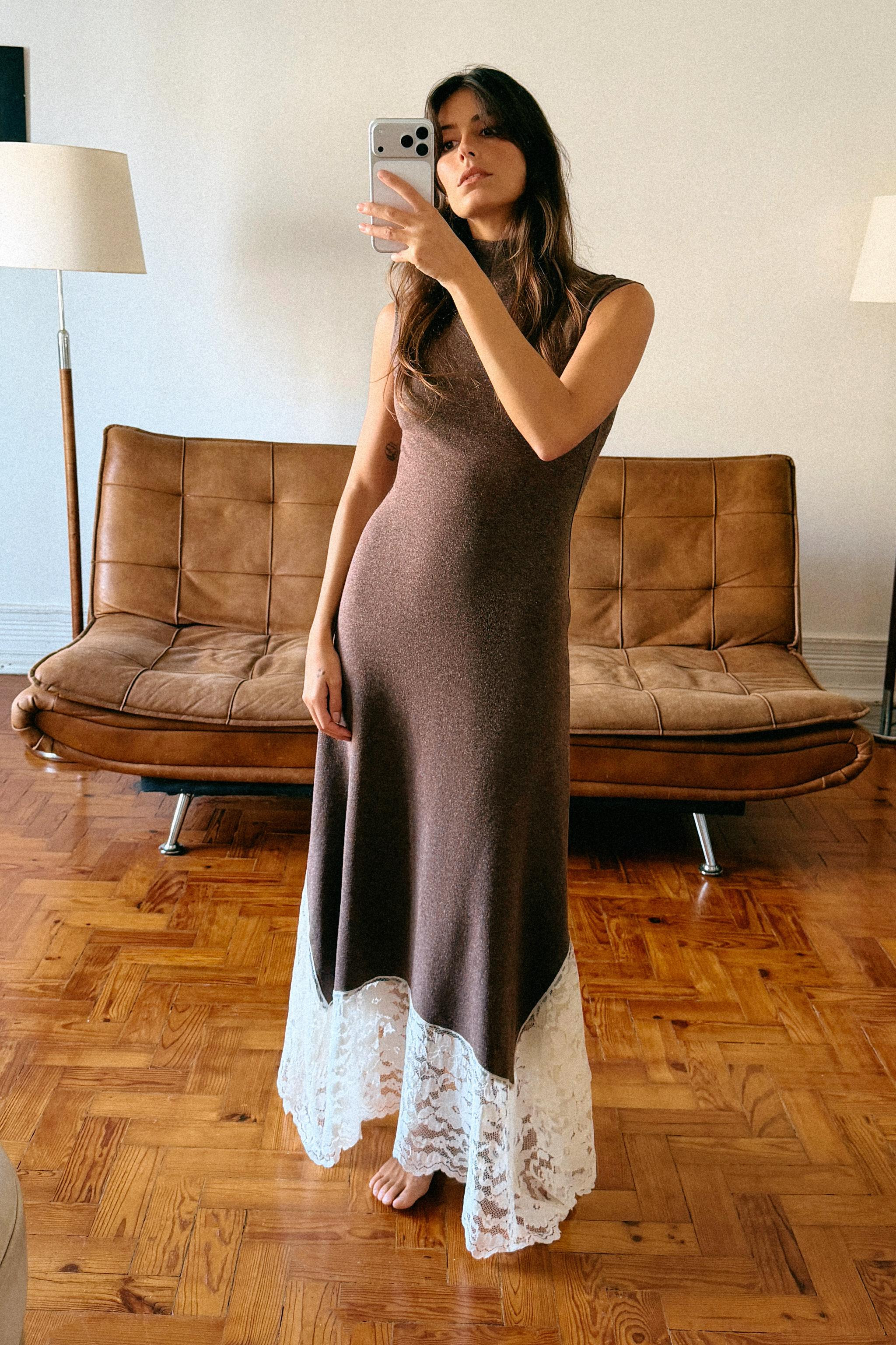 LONG DRESS WITH CONTRAST LACE | Zara UK