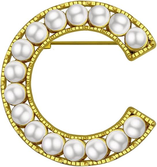 XGALBLA Letter Brooch Pins Letters(A-Z) Plated Metal Simulted Pearl Brooches for Women Girls Insp... | Amazon (US)