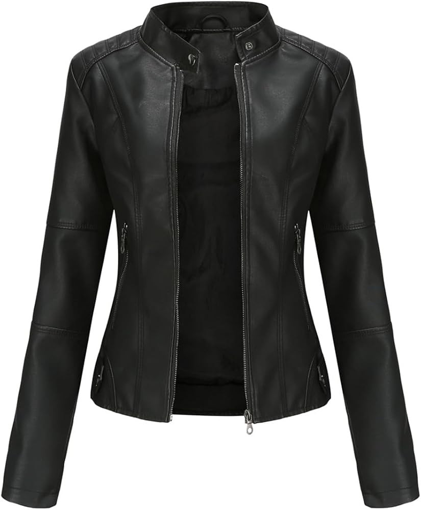 Women's Trendy Faux Leather Jacket Moto Short Jacket Fashion PU Jacket Coat | Amazon (US)