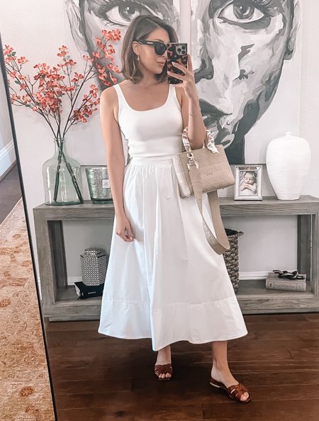 Size 2 in this white midi skirt (runs big) 

#LTKshoecrush #LTKSeasonal #LTKstyletip