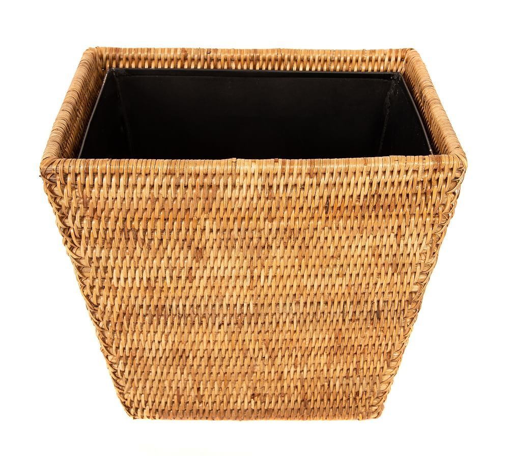 Natural Tava Handwoven Rattan Tapered Wastebasket with Metal Insert | Pottery Barn (US)