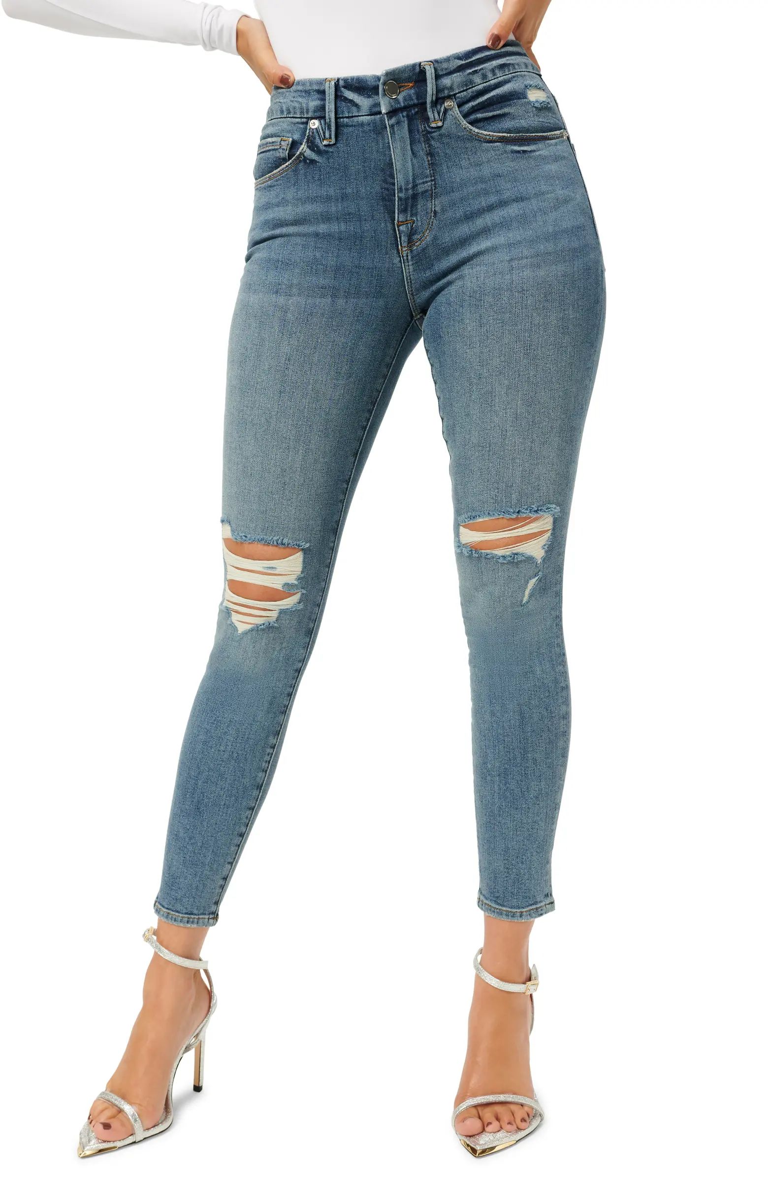 Good American Good Legs Distressed Ankle Crop Skinny Jeans | Nordstrom | Nordstrom