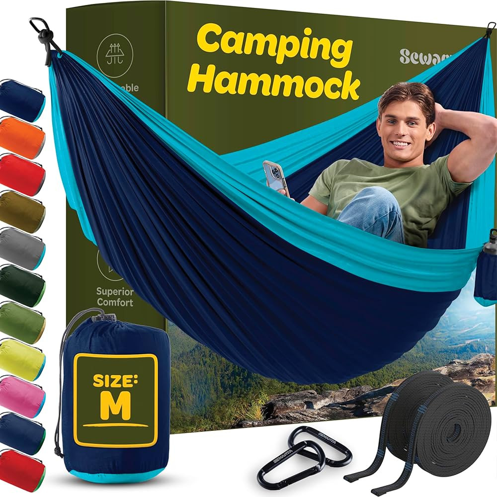 Durable Hammock 400 lb Capacity, Nylon Camping Hammock Chair - Double or Single Sizes w/Tree Stra... | Amazon (US)