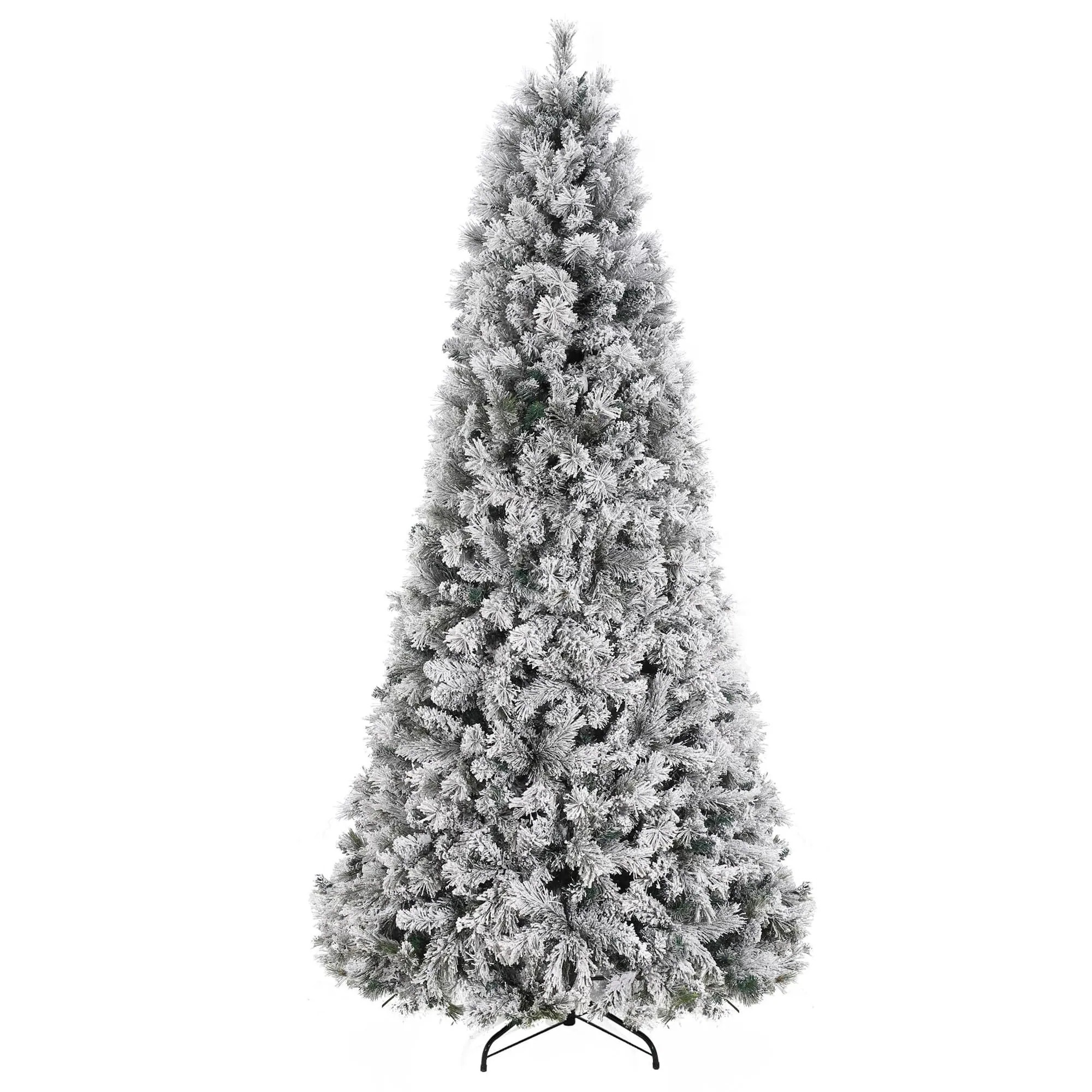 Garvee Seven and a Half Ft Prelit Snow Flocked Artificial Christmas Tree Snow Flocked Full Prelighted Cedar Xmas Tree with 350 Incandescent Lights | Lowe's