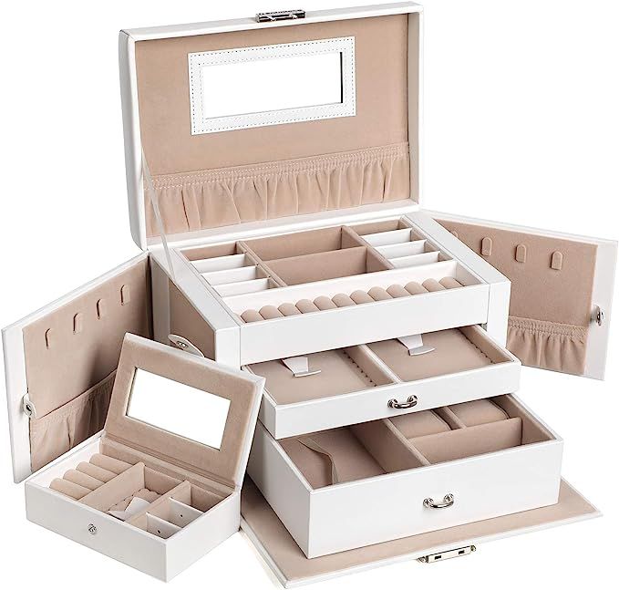 SONGMICS Jewelry Box, Jewelry Organizer Case with 2 Drawers, Lockable with Mirror, Portable Trave... | Amazon (US)